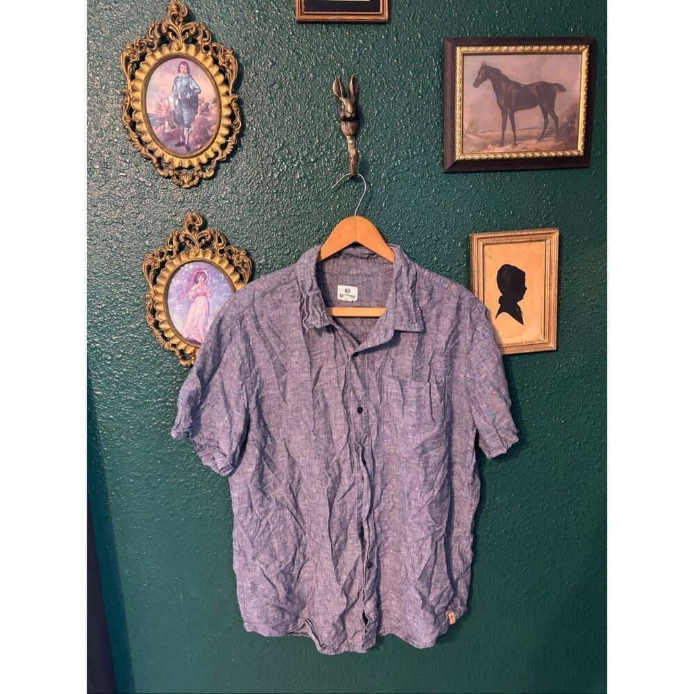 Ten Tree Blue Gray Button Down Top Size Large Lyocell Hemp